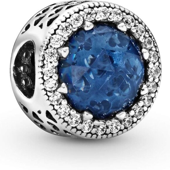 Pandora 925 Sterling Silver Bead Charms CRYSTAL RADIANT HEARTS BLUE - Picture 3 of 6